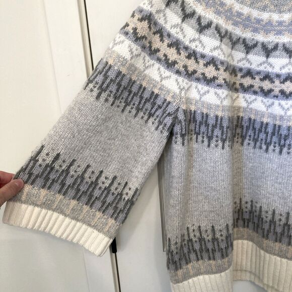 Lands End Women Size 1X Sweater Ivory Fair Isle Chunky Wool Alpaca Turtleneck - Picture 3 of 15